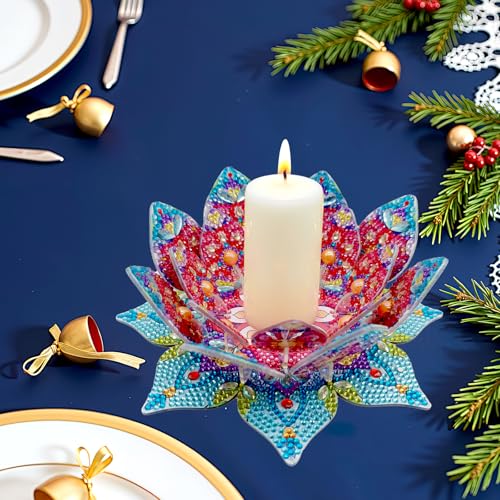 2Pcs DIY Diamond Art Painting Candlestick Holders Mandala Flower Shape Desk Candle Tray Tabletop Ornaments for Wedding Festival and Party Home Table Centerpiece - color: 2pcs