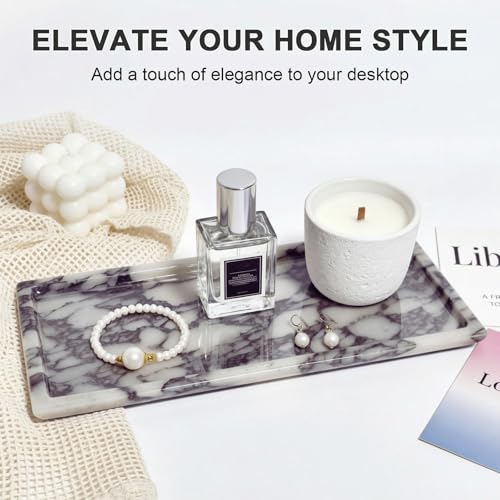 Natural Marble Decor Tray - Hand-Polished Luxury Organizer for Vanity, Bathroom | Cosmetics Perfume Jewelry Display Tray (Caracatta Violet Rectangular Tray, 11" x 5" x 0.7") - color: Caracatta Violet Rectangular Tray, size: 12" x 8" x 0.7"