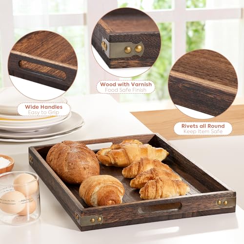 Serving Trays for Party-17In Large Serving Tray with Handles,Wooden Coffee Table Tray&Charcuterie Boards,Serving Platter for Breakfast in Bed Tray,Decorative Rectangular Tray for Ottoman/BBQ/Kitchen - size: 17*12 in