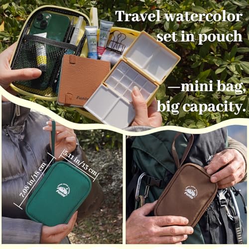 Funto Mini Watercolor Travel Set, 12-Color Refillable Travel Art Kit, All-in-One Mini Paint Supplies with Bag, Art Craft for All, Portable Water Color Paint for Beginners, lovers and Artists - color: 8-Wood