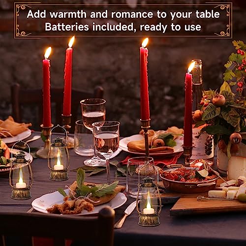 12Pcs Mini Lantern Decorative with Flickering LED Candle, 6Inch Small Western Lantern for Table Centerpiece, Vintage Hanging Candle Holders for Western Halloween Camping Party Decor (Brown) - color: Brown-12pcs