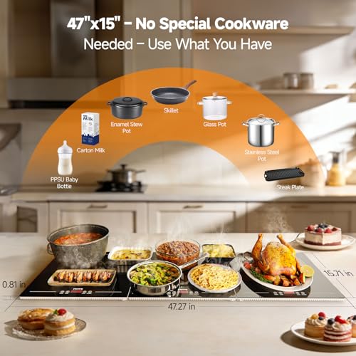 FEPPO Warming Trays for Buffets Party, Extra-Long 47"x15" 3-in-1 Modular Food Warmer with Independent Temp & Timer Control, Glass Food Warming Mat, Ideal for Catering & Gatherings - color: Black