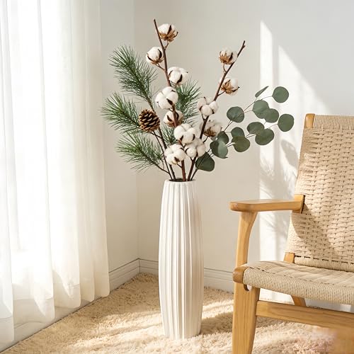 White Tall Floor Vase, 28" Ceramic Large Vase, Decorative Flower Vases for Modern Home Decor Living Room Office Bedroom Kitchen Wedding Centerpieces Farmhouse Décor - color: Vertical Stripes, size: Height-28 Inch