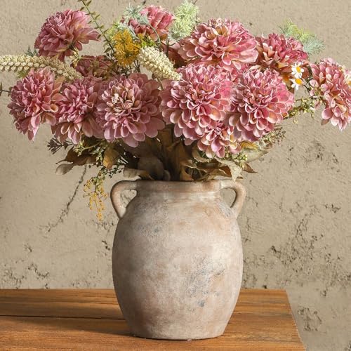 Dobbyby Ceramic Flower Vase 7.6 inch Farmhouse Rustic Vase Decorative Pottery Terracotta Vases for Home Decor Table Mantle Fireplace Living Room Bathroom Wedding Centerpiece (Whitewashed) - color: M-terracotta