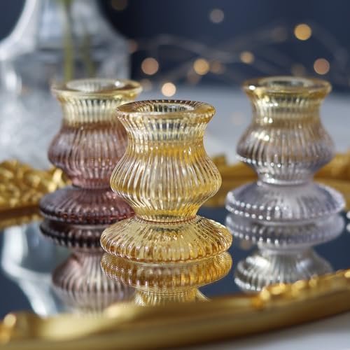 WDHODEC Orange Candlestick Candle Holders 12PCS Glass Taper Candle Holders for Table Centerpiece Colorful Gradient Candle Sticks for Wedding, Party and Festival Decoration - color: Gradient & Orange