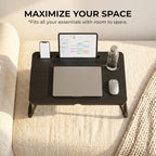 BUYIFY Foldable Laptop Bed Desk for Couch, Sofa - Large Lap Desk Tray Table with Cup Holder and Tablet Slot - Portable Notebook Stand for Eating, Writing, Studying and WFH -NEW-006 - color: Deep Black