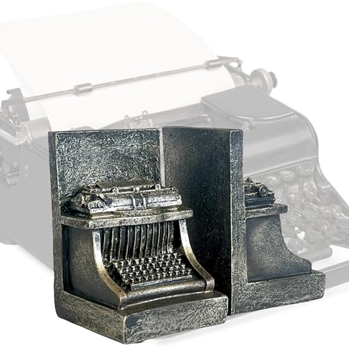Bellaa 25747 Decorative Bookend Typewriter Royal Retro Book Ends Stopper Industrial Rustic Vintage Style Classic Type Writer Statues Bookshelves Home Decor 7 inch