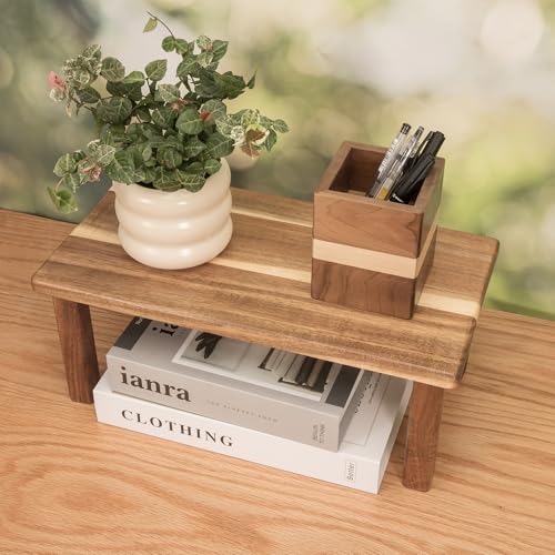 Acacia Wooden Desktop Organizer Shelf Kitchen Cabinet and Counter Riser Display Shelf for Top of Desk Home Office Bathroom Coffee Table Display Stand