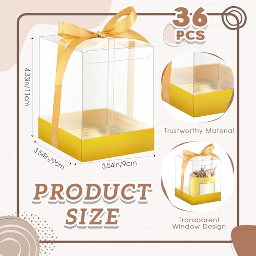 Cunno 36 Set 3.5 x 3.5 x 4.3 in Candle Gift Package Valentine's Transparent Box 4-18 oz Handmade Tealight Candle Holder Paper Bottom Ribbon for Wedding Baby Shower Party Mug(Gold) - color: Gold