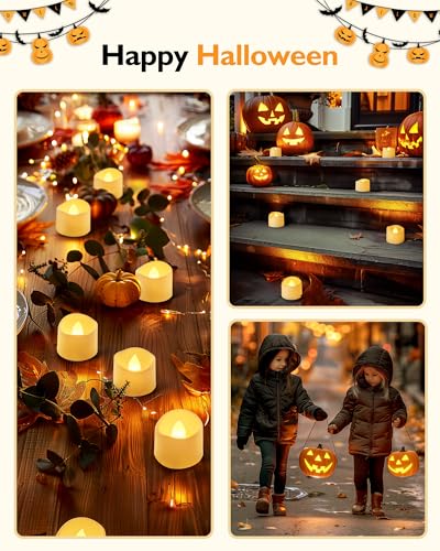 Homemory 48-Pack Novelty Flickering Flameless Tea Lights Candles, 200+Hours Battery-Operated LED Fake Candles for Wedding Table Centerpieces,Proposal,Anniversary, Ivory Base, Ø1.5'' × H1.3'' - color: Warm White Glow, Ivory Base, size: Pack of 48