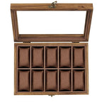 SONGMICS 10-Slot Watch Box, Watch Display Case with Large Glass Lid, Removable Watch Pillows, Velvet Lining, Gift Idea, Rustic Walnut UJOW100K01 - color: Rustic Walnut, size: 1 Layer 10 Slot