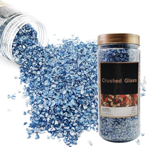 HappyFiller 1.3 Pound Broken Crushed Glass 3-7mm Fairy Garden Succulent Gravel Soil Cover Mini Stone Pieces,Vase Filler,Candle Holder Decor Mini Rock,DIY Resin Art,Paint,Craft Glitter,Pacific Blue - color: Pacific Blue