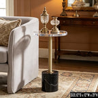 LIKENOW Furniture Acrylic Side Table,Clear Small Round End Table for Living Room,Bedroom,Office | Modern Nightstand with Marble Base,Gold Post,Clear Top for Drink,Food,Snack,Assembly(Black) - color: Black