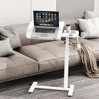 Overbed Bedside Table with Wheels,Tiltable Hospital Bed Table, Pneumatic Adjustable Overbed Table, Rolling Laptop Desk, Mobile Standing Desk for Bed, Couch, or Hospital Use - color: White
