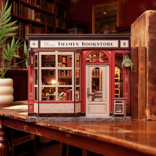 Fsolis Book Nook Kit - DIY Miniature Kit for Adults Tiny House Booknook British Style Bookshelf 3D Wooden Puzzles Gifts for Women Readers Book Lovers (Thames Bookstore) - style: Thames Bookstore