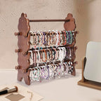 Two-Sided Wooden Jewelry Bracelet Holder Display Stand with 6 Removable Holders - 3 Tier Bar Bangle Organizer Perfect for Organizing and Showcasing Bracelets, Watches, and Accessories - style: 6 Tier-Brown