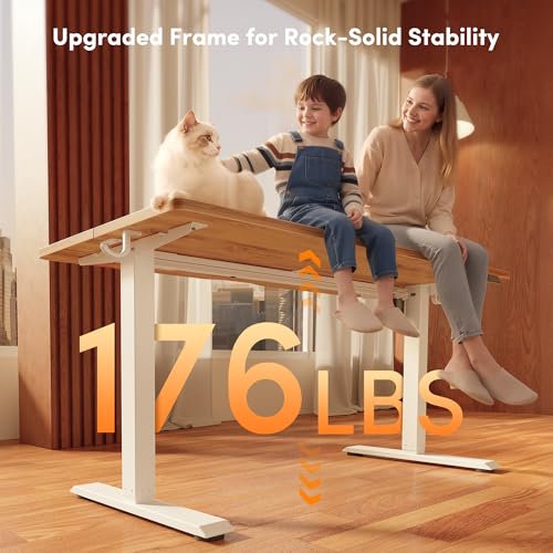 FEZIBO 48 x 24 Inchs Electric Standing Desk, Height Adjustable, Sit Stand Up, Computer Office Desk with Splice Board, White Frame/Light Rustic Top - color: Light Rustic, size: 48x24