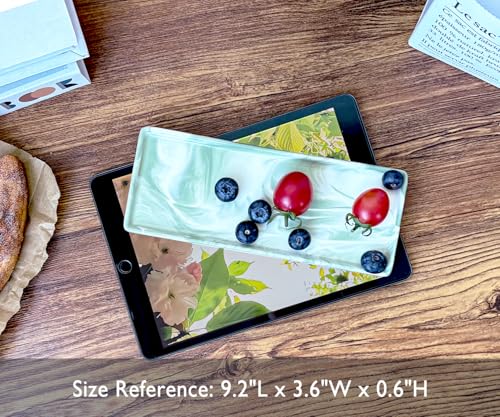 9.2" Porcelain Small Bathroom Tray, Ceramic Countertop and Vanity Tray for Cosmetics, Perfume, Jewelry, Candle - Kitchen Soap Tray for Kitchen Counter (Green) - color: Green, size: 9.2" x 3.6" x 0.6"