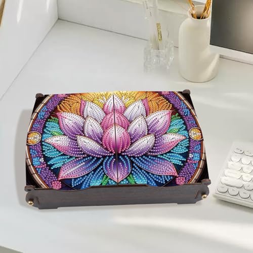 Tontut Diamond Painting Kit Storage Box, Beautiful Lotus DIY Multifunctional Handicraft Storage Box, Suitable for Home Office Holiday Gifts - color: Flower