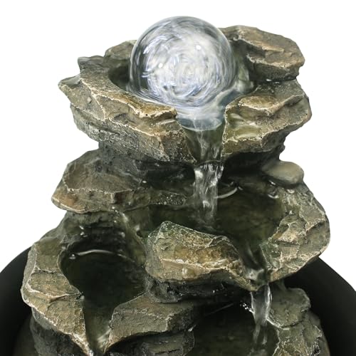 Spinning Orb Rock Cascading Tabletop Fountain, Zen Meditation Indoor Waterfall Feature with LED Light for Home Office Bedroom Relaxation - color: 8 3/10"
