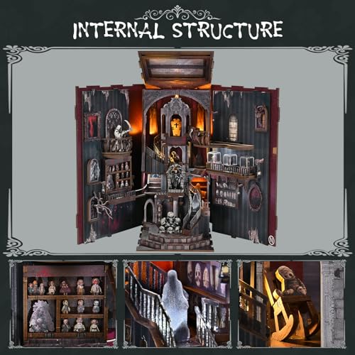 CCCDF Book Nook Kit, DIY Miniature Dollhouse, Library Booknook Kit Bookend Bookshelf with LED Light for Adults Teens (Haunting Relics) - style: Haunting Relics