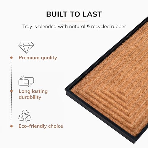 Anji Mountain AMB0BT4F-018 Black Rubber Boot/Shoe Tray with Coir, Fits 4 Pair (46.5" Wide), Rectangle Embossed Insert - color: Rectangle Embossed Insert, size: 46" x 14" x 1.5"