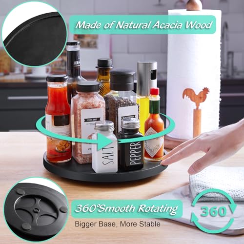 9" Wood Lazy Susan Turntable Organizer, Lazy Susan for Table Top Cabinet Dining Pantry Countertop Cupboard Organization, Decorative Tray for Kitchen Bathroom Decor Coffee Bar Accessories, Black - color: Black, size: 9" with Low Rim