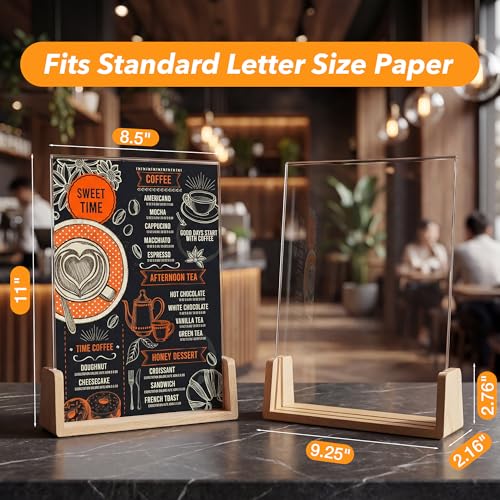 U-Shaped Acrylic Sign Holder 8.5 x 11 with Wood Base, Clear Double-Sided Flyer Stands for Display Menu, Flyer, Poster, Certificate, Photo, Restaurant, Office, and Home (1pk) - color: 1pk