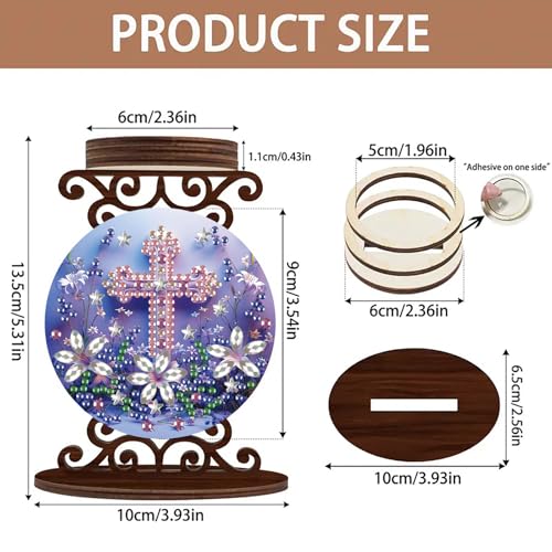 MaiYiYi DIY Religious Cross Diamond Art Painting Candlestick Holders, Flower Cross Diamond Pianting Candle Holder, Special-Shaped Diamond Wooden Candlestick Crafts Ornaments for Home Decor