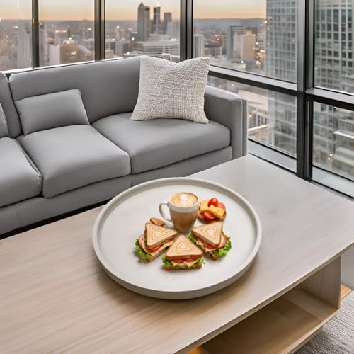 20 x 20 inches High-end Luxury Leather Round Oversized Service Tray, Ottoman & Coffee Tray for Family Dinner, Out-of-House Picnic, Party Essential (20 inch Beige) - color: 20 Inch Beige