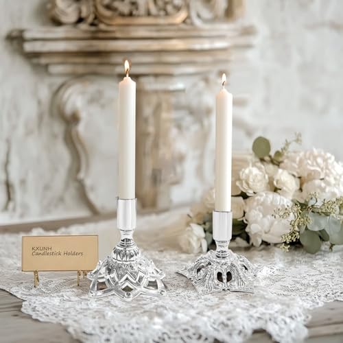 Candlestick Holders,Taper Candle Holder for Candlesticks Silver Plated Candle Metal Stick Candle Holders for Fireplace,Party, Dining,Wedding Decor,Fits 3/4 inch Thick Candle(Set of 2Pcs) - color: Silver, size: 1 set (2 pcs)