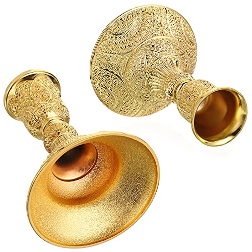 OwnMy 2PCS Brass Taper Candle Holders Candle Stick Holders Set Vintage Metal Pillar Candlestick Holders, 4”H Elegant Candle Stand Candelabra for Dining Table Centerpieces Wedding Home Decoration, Gold - color: Golden