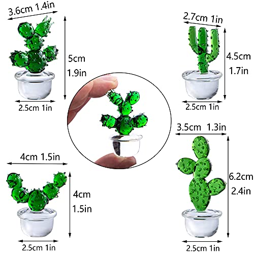H&D HYALINE & DORA 4pcs Handmade Glass Blown Cactus Cute Crystal Art Cactus Figurines Collectibles Desk Tabletop Simulation Plants Decorations - color: Green