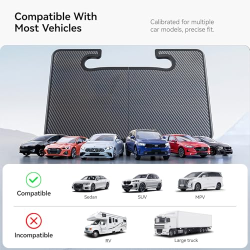 YONZEE 2-in-1 Car Steering Wheel Desk Tray & Car Seat Gap Filler Organizer – Foldable Carbon Fiber Look Table for Laptop, Eating Food, Writing – for Standard Round Steering Wheels - color: Black