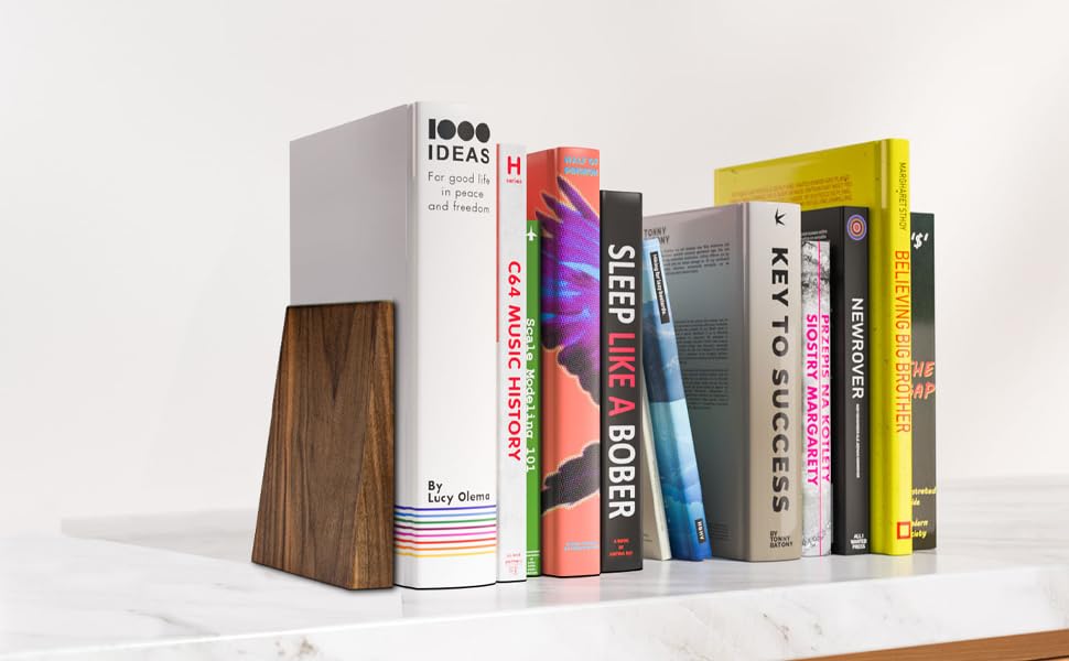 Luxdecor Walnut Book Ends Hold Heavy Books-6x5x4in Wood Bookends for Office Desk Non Skid, Decorative Walnut Bookend 2pack, Triangle Style - color: Walnut- M Size