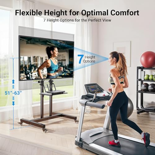 PERLESMITH Rolling TV Stand on Wheels for 32-83 Inch Screens up to 110lbs, Mobile TV Cart Height Adjustable Portable Outdoor TV Stand Tilt Rolling TV Cart with Shelf Max VESA 600x400mm PSTVMC03 - size: 32-83 Inch