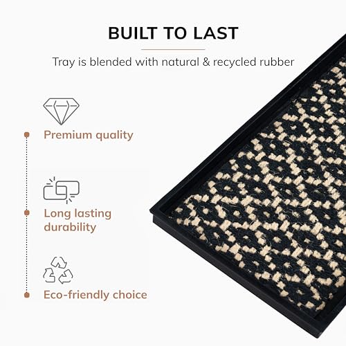 Anji Mountain AMB0BT4F-005 Black Rubber Boot/Shoe Tray with Coir, Fits 4 Pair (46.5" Wide), Black & Ivory Insert - color: Black and Ivory Insert, size: 46" x 14" x 1.5"