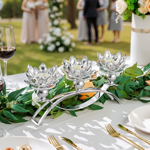 Crystal Candle Holders Lotus Candelabras, Silver Arch Candlestick, Centerpiece Table, Home Hecor for Wedding, Dinning Room, Coffee Table, Kitchen, Living Room (26.7cmL, Tealight Candle) - color: Silver, size: 3-Arm
