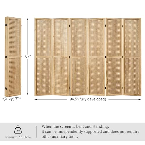 Pegboard Display, 5.6Ft Portable Freestanding Wall Organizer Wooden Room Divider Folding Privacy Screens for Craft Art Display Board (6 Panels, Natural) - color: Natural, size: 6 Panels