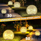 Garden Solar Ball Lights Outdoor Waterproof, 50 LED Cracked Glass Globe Solar Power Ground Lights for Path Yard Patio Lawn, Christmas Decoration Landscape Warm White(2 Pack 4.7'') - size: 4.7 Inch
