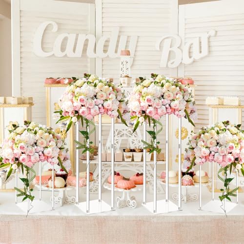 Geetery 4 Pieces Tall Acrylic Vase Wedding Centerpieces Clear Flower Stand Column Geometric Floral Vase Elegant Display Holder for Birthday Party Wedding Table Decorations (20 Inch) - size: 20 Inch