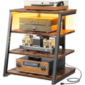 Armocity 4-Tier AV Media Stand with Power Strips, Stereo Stand with LED Lights, Audio Tower Rack with Adjustable Shelves, Small Entertainment Center, 30'', Rustic Brown - color: Rustic Brown, size: 30" (H)