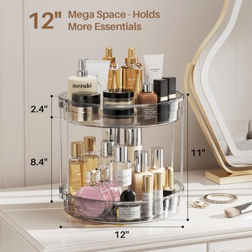 LAMU 12 inch 2 Tier Lazy Susan Turntable Organizer Rotating Spice Rack Organization for Cabinet, Kitchen, Pantry, Countertop, Bathroom, Vanity, Medicine Cabinet Organizer, Grey - color: Gray, size: 12in 1Pack High Edge