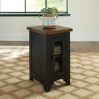Signature Design by Ashley Valebeck Rustic Farmhouse Chair Side End Table with Cabinet Door, Distressed Black - color: Black