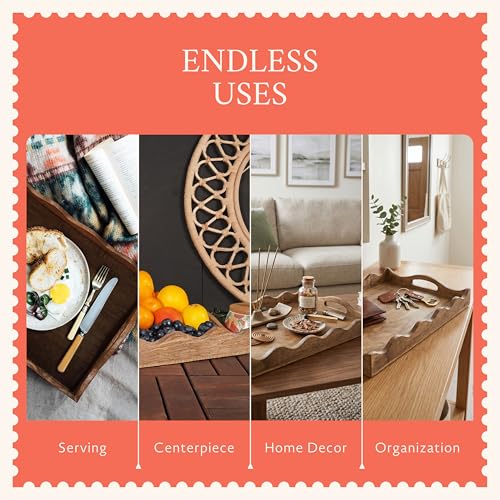 Mela Artisans Ottoman Wooden Serving Tray | Large, Scallop | Decorative Mango Wood | Serve Breakfast, Other Foods, Coffee and Tea | Rustic Home Decor | 16" x 12” x 2.5”
