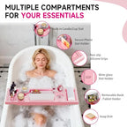 Foldable Bathtub Caddy Tray, Bamboo Bath Tub Tray Table for Tub with Wine Glass Holder Book Phone Tablet Holder with Extending Sides, Adjustable Bathroom Bathtub Free Soap Holder Gift Idea (Pink) - color: Pink