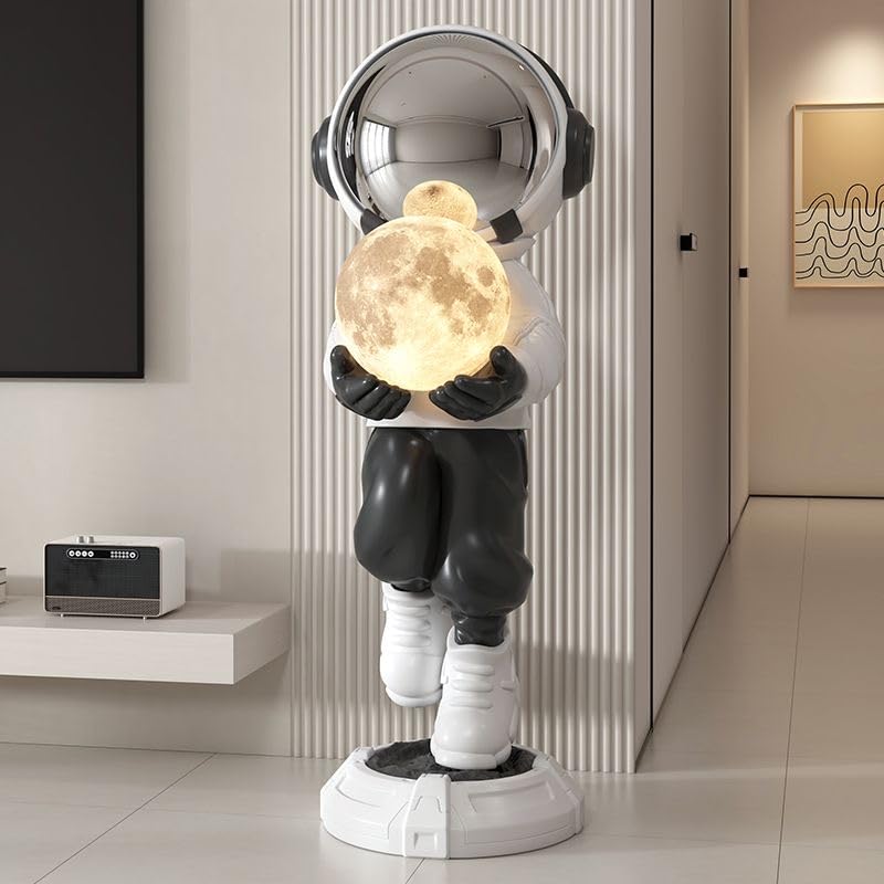 Astronaut Statue, Spaceman Sculpture, Home Decor Sculpture, Cool Metal mask Decoration, Large Spaceman Figurine Decoration - color: White and Black