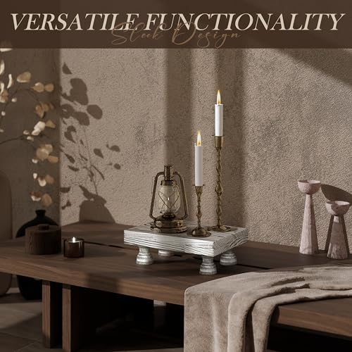EOSAHR Boho Fir Wood Risers for Decor for Small Vanity - Decorative Risers Display Stand for Home Decor - Double as Plant Stand & Perfume Organizer (Distressed White, 8.5") - color: C-Distressed White