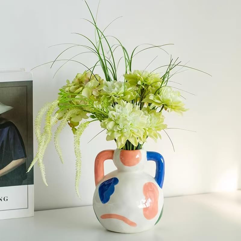 Modern Decorative Abstract Pattern Ceramic Vase, Contemporary Art Home Decor，6 Styles to Choose from (Style D) - size: Style D