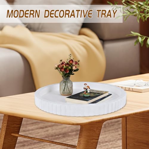 Round Decorative Tray for Coffee Table Decor Home Decor Wood Serving Round Tray Table Centerpiece for Dining Room Kitchen and Housewarming Gift (White) - color: White